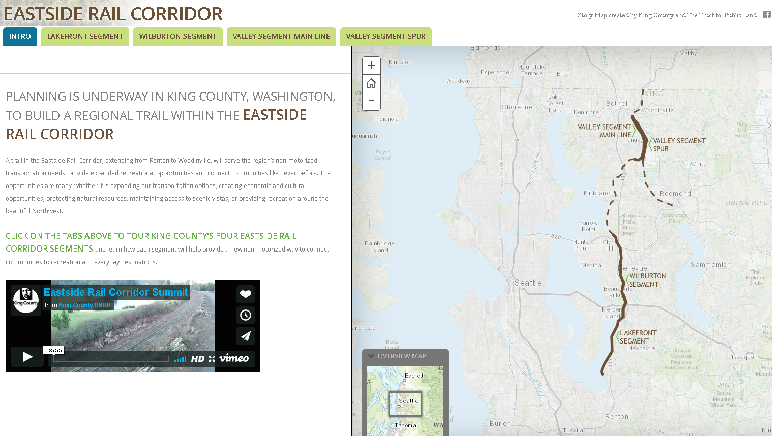 A story map exploring four segments of the Eastside Rail Corridor in King County, Washington.